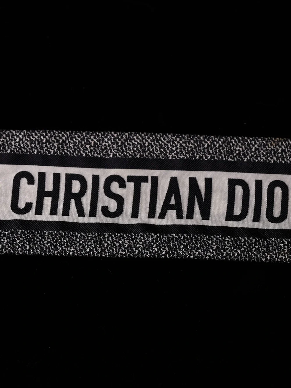 Dior Black Floral Silk Scarf with Christian Dior Branding